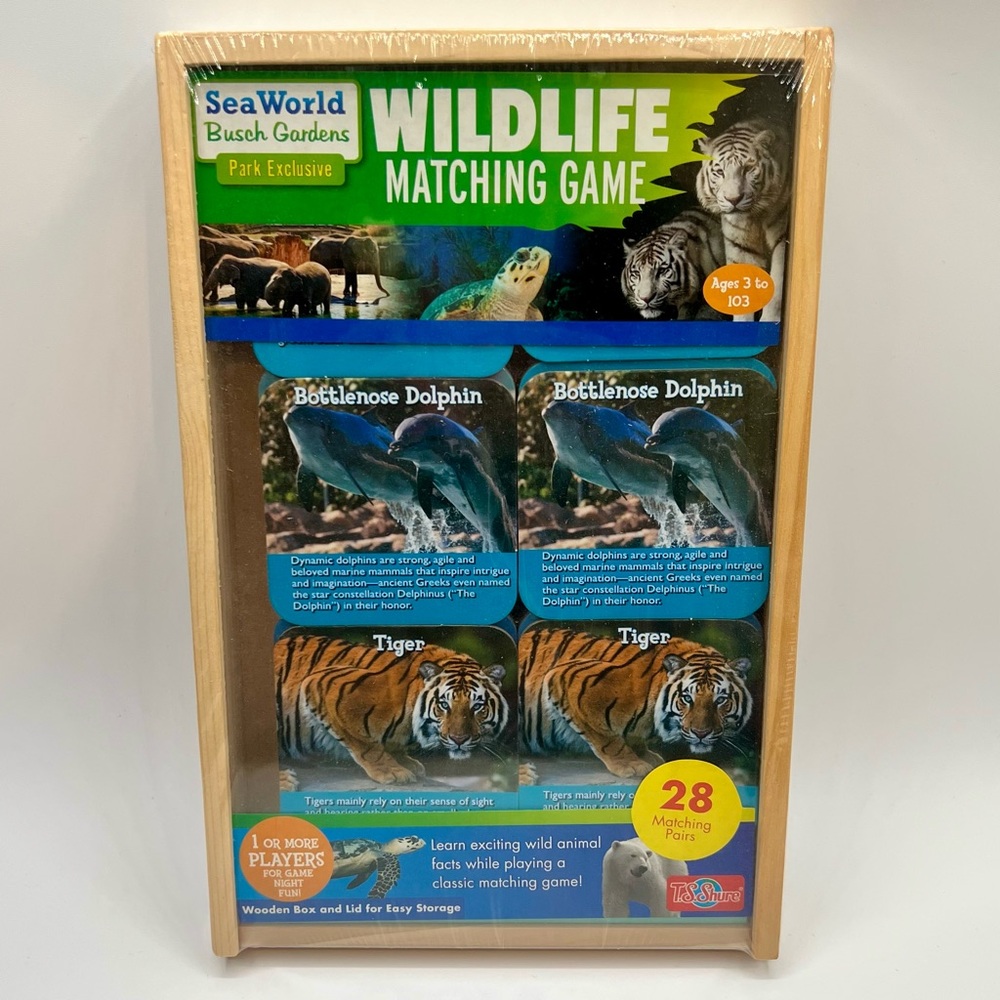 SeaWorld Wildlife Matching Game in Wooden Storage Box - NWT
